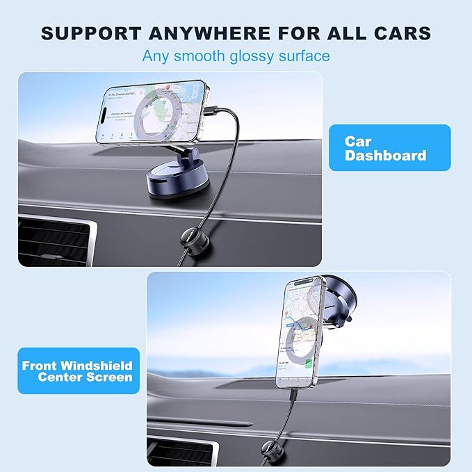 MOKPR Car Phone Holder for Magsafe, Vacuum Magnetic Car Phone Mount Foldable Hands-Free Suction Cup Phone Holders for Your Car for iPhone 16 Pro/Pro Max 15 14 13 12