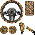 Mushroom 6pcs Car Steering Wheel Cover Set for Men Women Sunflower Car Interior Accessories Cup Coaster Handbrake Cover Universal Fit Auto,Suvs,Truck