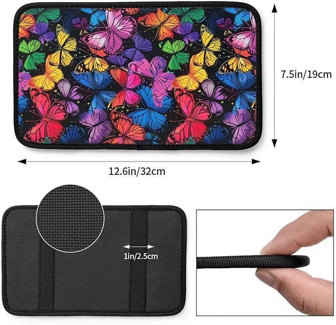 Colorful Butterfly Center Console Cover Butterflies Arm Rest Covers Armrest Pad Lid Cushion Pads for Most Vehicle, SUV, Sedan Animal Pink Blue Cars Accessories