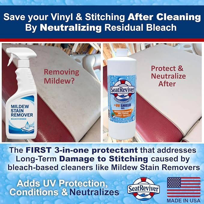 Marine Vinyl Protectant + UV Shield & Residual Bleach Neutralizer, Coconut Scent, for Boat Seats, Vinyl & Plastics | Non-Greasy, Matte Finish, Light Gel | 32oz