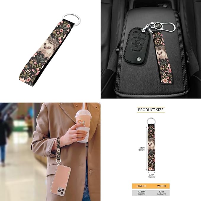 Hedgehog Flower Print Car Interior Accessories Sets, Flower Print Front Seat Covers and Rear Split Bench Seat Cover, Steering Wheel Protector, Universal Fits for Most Cars SUV Truck Sedan
