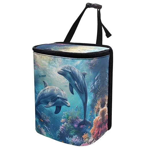 DISNIMO Ocean Dolphin Car Trash Can Leak-Proof Car Organizer Storage Bag for The Back Seat of Any Cars,Sedans, SUVs & Trucks Easy-to-Install Car Accessory Interior