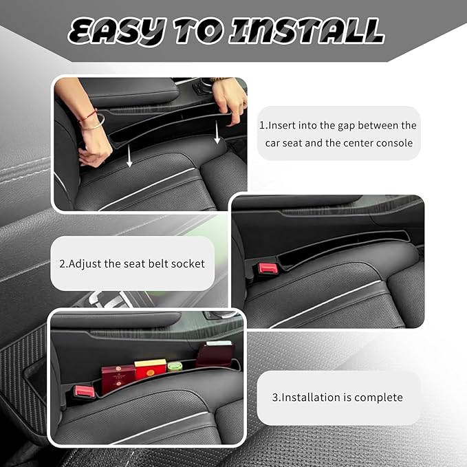 2PCS Car Seat Gap Filler Organizer with Charging Opening,Multifunctional Car Gap Filler Stop Things from Dropping,Universal Car Accessories Car Seat Storage Box for Phone Key Sunglasses