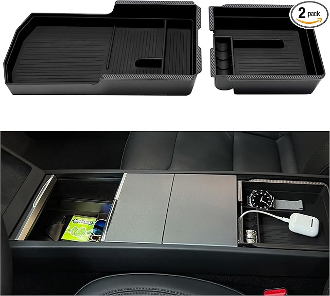 JVMA Center Console Organizer (Full Size) Armrest Console Organizer for Tesla Model 3 Highland Accessories 2024 2025 2026 (US Patent) Non-Slide