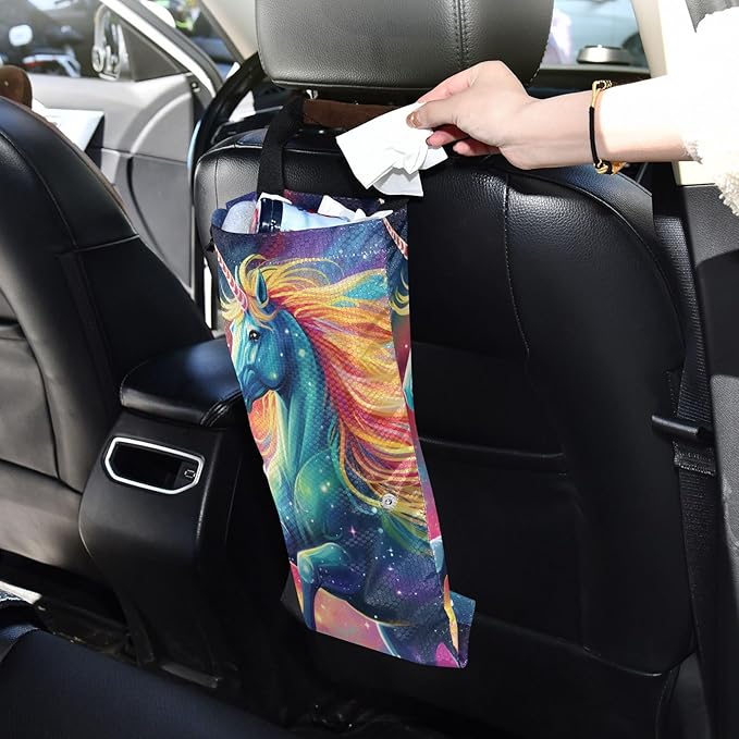 ALAZA Hanging Car Trash Bags Garbage Bag Trash Can for Back Seat Small Unicorn Galaxy 1 Washable Storage Bag Retractable 2 Pack