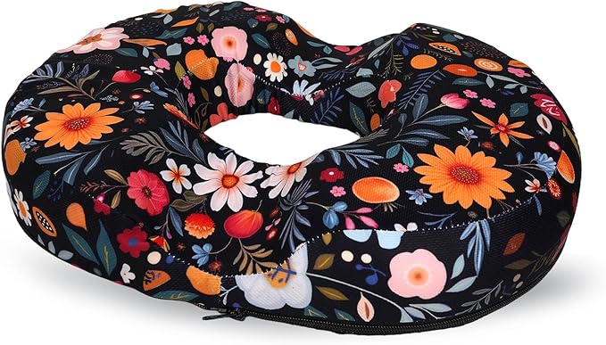 Floral Donut Pillow for Hemorrhoids Seat Cushion for Tailbone Pain Relief - Flower Home Office Chair Cushion for Long Sitting Work - Memory Foam Car Seat Cushions for Driving Butt Pain Pressure Relief
