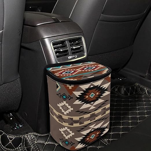 Car Trash Bags for Back Seat Car Garbage Bin with Lid Foldable Auto Interior Storage Bags Hanging Accessories, Southwestern Geometric Aztec Tribal Print