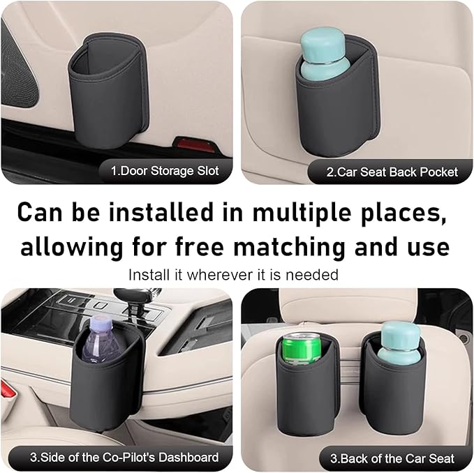 Shakas Car Door Large Cup Holder, Multifunctional Storage Bag Trash Can for Beverage Water Cup Mobile Phone, Waterproof Cleanable Leather Insert Organizer for Seat Back, for Cars Trucks (Black)