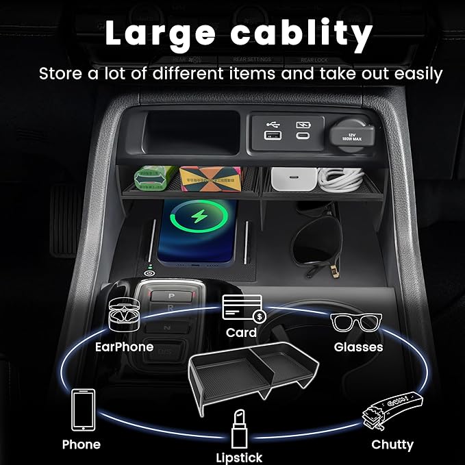 Neepiar Center Console Organizer Compatible with 2023 2024 2025 2026 Honda Pilot/ 2026 Honda Passport Secondary Storage Box ABS Material Insert Divider Interior Accessories