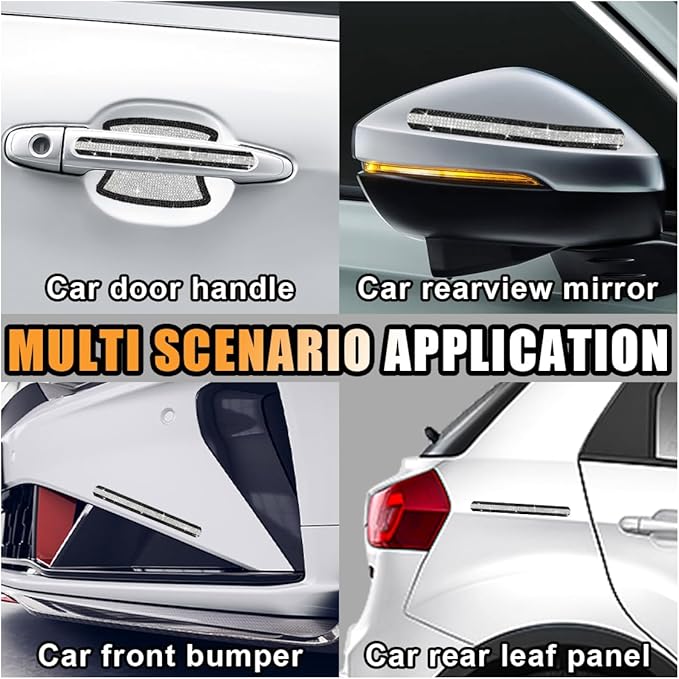 Bling Car Door Handle Protector, Bling Auto Doors Handles Sticker Anti-Scratch, Universal Car Door Handle Protective Cover, Shiny Rhinestone Auto Decor Accessories for Women (Black&White)