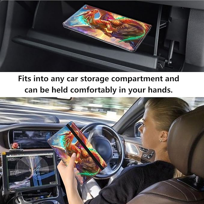 Qindaiwen Car Registration and Insurance Holder, Vehicle Card Document Elastic Band Closure Glove Box Organizer, Driver License Cards, Car Accessories for Essential Info, Golden Dragon