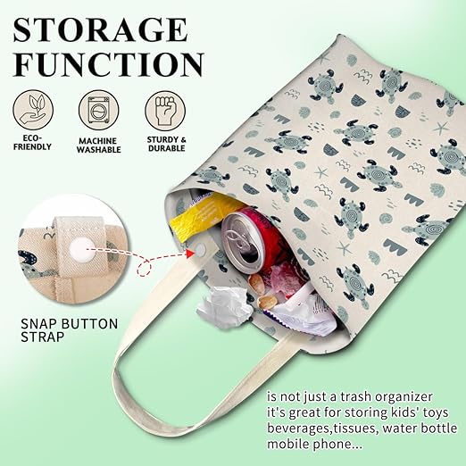 Car Trash Can, Cute Car Trash Bag, Hanging Car Organizer and Storage Bag, Trash Bin for Car Accessories, Vehicle, Travelling, Camping Cute Sea Turtle
