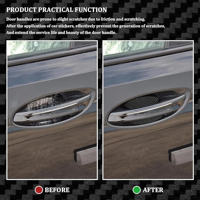 4PCS Car Door Handle Cup Scratch Protectors, Carbon Fiber Anti-Scratches Car Door Cup Protector, Universal Door Handle Protective Film, Car Door Handle Paint Cover Guard Pad for Most Car Handles