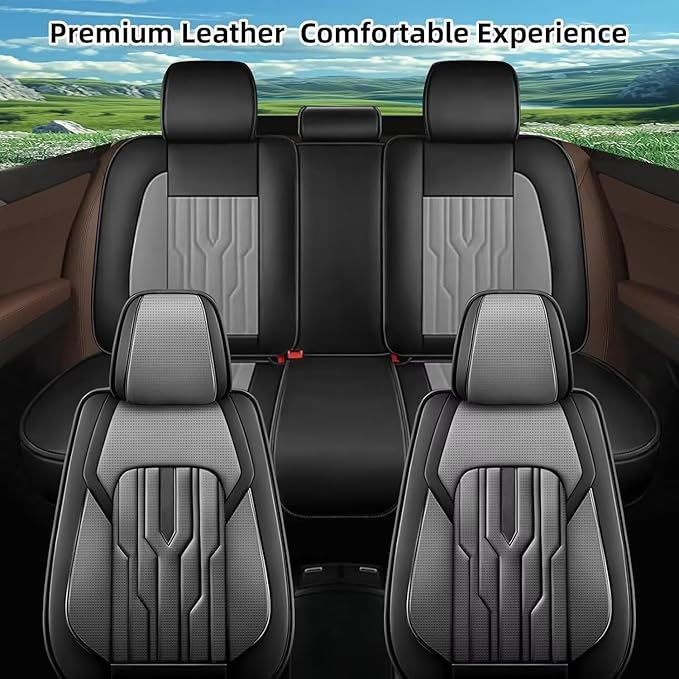 YORKNEIC Fit for Hyundai Venue Seat Covers 2020-2025: Leather Waterproof Car Seat Covers Anti-Slip Protector Full Set (2 Row 5 Seats, Black&Grey)