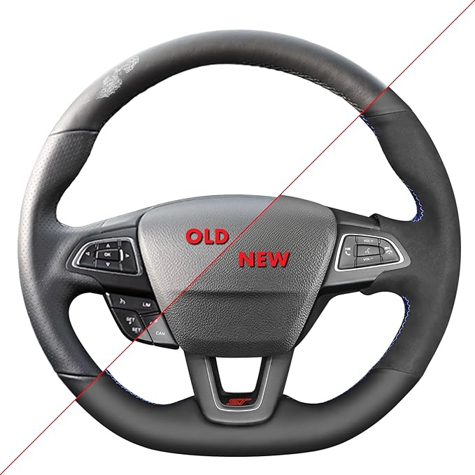 MEWANT Hand Stitch Steering Wheel Cover for Ford Focus MK3 ST 2015-2018 / Focus RS 2016-2018 Black Genuine Leather Suede Custom Fit Wrap DIY Interior Upgrade