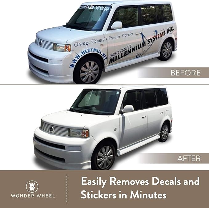 Wonder Wheel Adhesive Remover and Car Decals Eraser Kit - 4-Inch Rubber Wheel for Removing Stickers, Decals, and Vinyl - Ideal for Vehicles, Drill Adapter Included