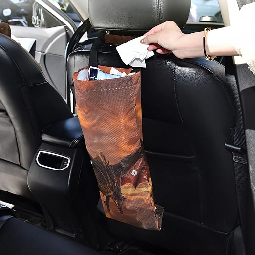 ALAZA Hanging Car Trash Bags Garbage Bag Trash Can for Back Seat Small Dinosaur Dragon Washable Storage Bag Retractable 2 Pack
