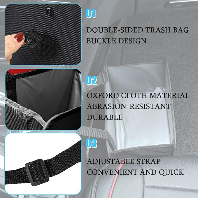 Car Trash Can, Foldable Hanging Multipurpose Vehicle Garbage Bag for Seat Console, Waterproof Collapsible Auto Interior Trash Bin Storage Organizer, Universal for Truck SUV RV (Small)