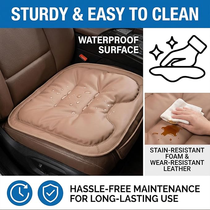 Car Seat Cushions, Skin-Friendly Leather Seat Cushions, Comfort Breathable Scratch Wear-Resistant, Memory Foam Seat Pad for Car, Office or Home Chair (Orange)
