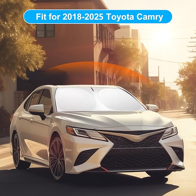 SHINEHOME Car Windshield Sun Shade Compatible with 2026 2025 2024 2023 2022 2021 2020 2019 2018 Camry LE XLE Hybrid SE XSE Sedan Accessories 2026 Upgrade Foldable Sunshade Custom Windshield Sun Visor