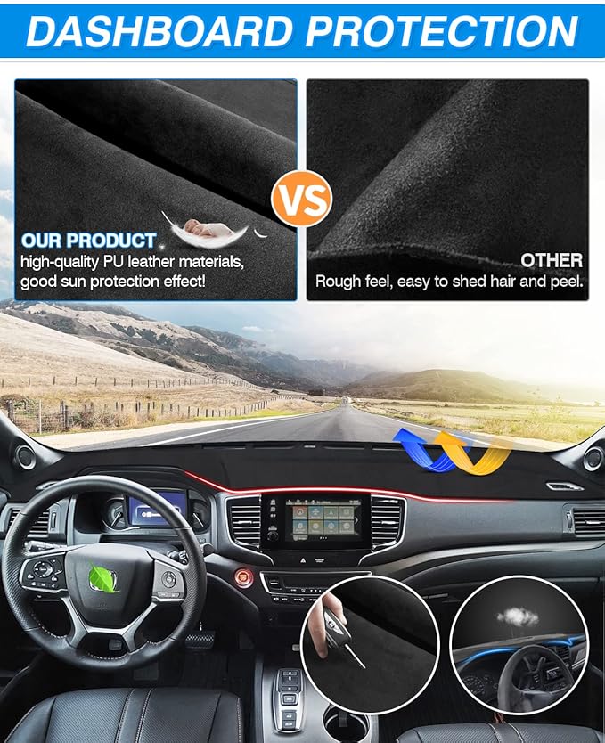 CARTIST Dashboard Cover Compatible with Honda Passport 2019-2023 2024 2025 Accessories Dash Cover Mat Pad Anti-Slip Black Sude Material（Without HUD）