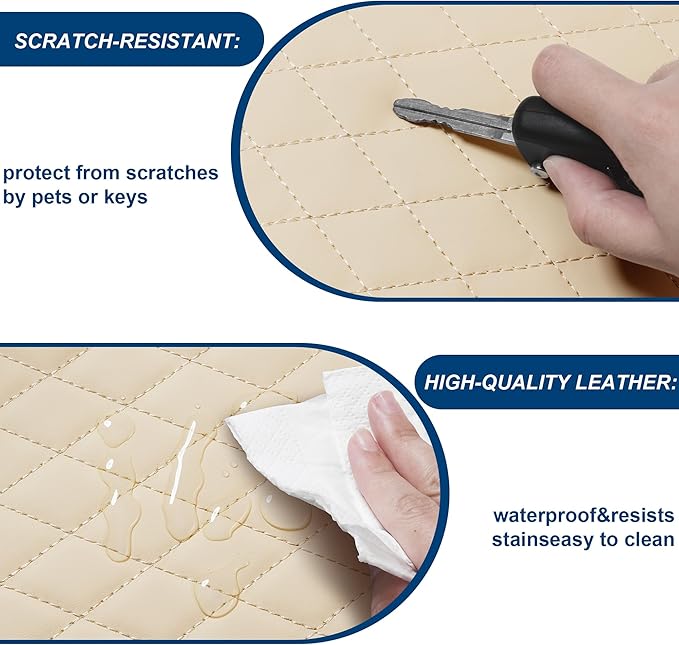 Car Center Console Cover Fit for Volkswagen Leather Armrest Cover with 2 Storage Bags Waterproof Console Cover Scratch & Wear Resistant(Beige)