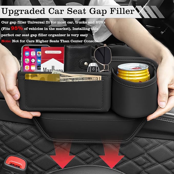 TESHITVLOG 2 Pack Car Seat Gap Filler Organizer, with Cup Holder and Storage, for Car, SUV, Truck - Holds Keys, Cards, Phone, Sunglasses and Small Items
