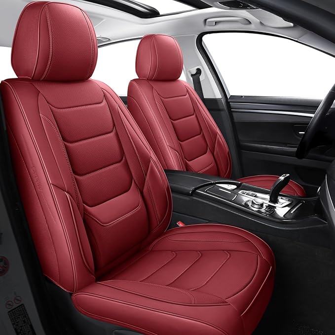 hoozoom Front Seat Covers for Cars Breathable Leather Seat Covers Waterproof Seat Protectors Universal Fit for Most Automotive Cars SUV Trucks(Red, Front Pair)