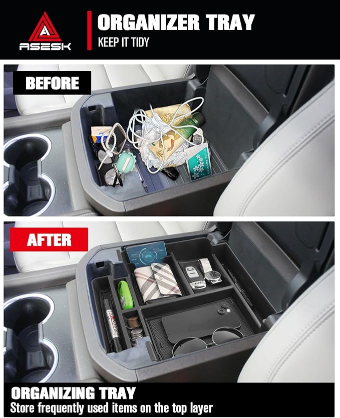 For 2021-2026 Tahoe/Suburban (Premier/High Country) & Yukon (Denali/Denali Ultimate) — Only fit Power Sliding Center Console Center Console Organizer Tray ABS Materials