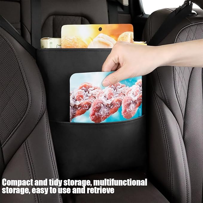 Car Handbag Holder Between Seats, Leather Large Capacity Vehicle Front Seat Purse Organizer Pocket, Automotive Consoles Storage Barrier of Pet Kids, Universal for SUV RV Truck (Black)
