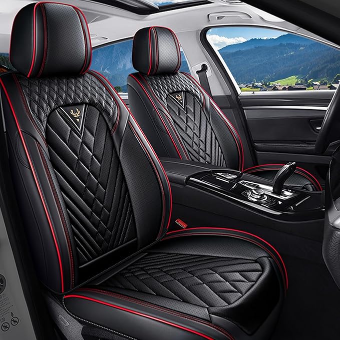 BYXN Car Seat Covers for Jeep Wrangler 2000-2026,Breathable Nappa Leather Car Seat Protector,Front Seat Covers Automotive Seat Cushion with Airbag Compatible(Front Seats,Black-Red)