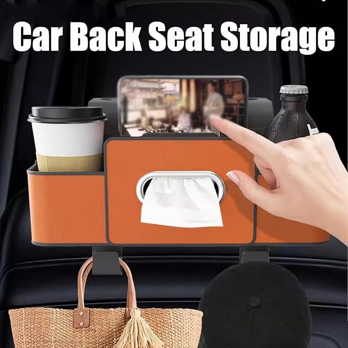 Car Organizers and Storage Box Behind Seat, Car Organizers and Storage Back Seat, With Multiple Pockets, Hanging Car Seat Storage Travel Essentials, Snacks, Bottles (Orange * 2)