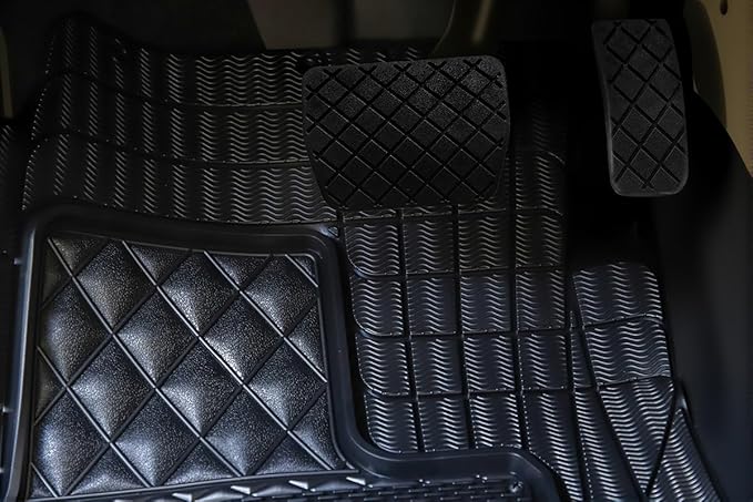 Universal Trim-to-Fit Car Floor Mats for Cars Trucks SUVs Rubber Non-Slip Waterproof All Weather Protection Floor Liner-Black