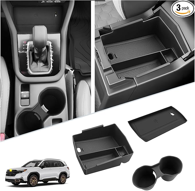 SKTU 3Pcs for 2025 2026 Subaru Forester Center Console Organizer 2025 2026 Forester Console Tray Subaru Forester 2025 2026 Accessories Cup Holder 2025+ Forester Wireless Charging Pad with Coin Holder