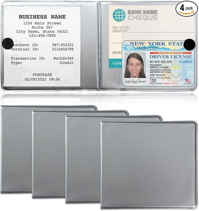 Kewucn 4 PCS Car Registration Insurance Holder, Essential Auto Card Glove Box Organizer, Vehicle Interior Accessories Perfect for Most Car, Truck, SUV (10.55''×4.8'', Gray)