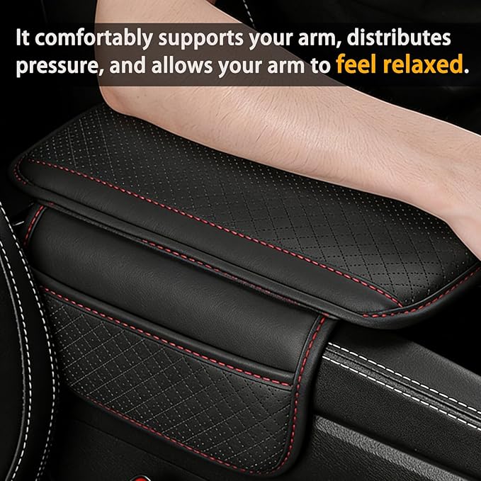 Car Armrest Cover for Mazda CX5 2012-2025, Center Console Cushion Leather Armrest Pad Protector with Storage Pockets Diamond Pattern,Black