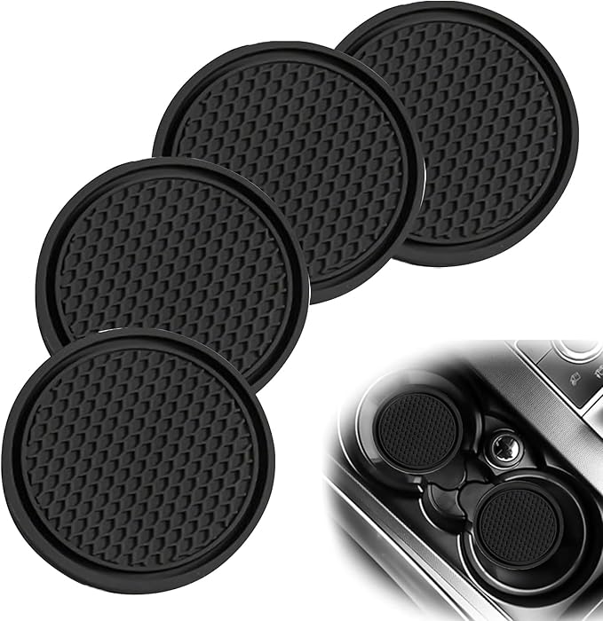 4 PCS Car Center Console Coaster, 2.75" x 0.19" PVC Soft Rubber Concave Convex Honeycomb Anti-Slip Coaster, Multi-Functional Practical Accessory, Compatible with Most Car Models (Black)