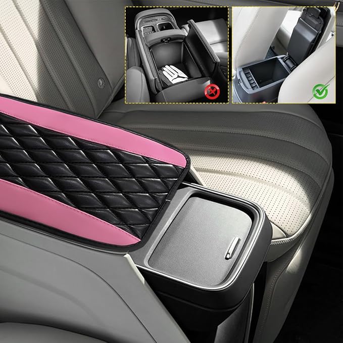 Car Center Console Cushion Pad, 12.6"×7.5" Waterproof Leather Armrest Seat Box Cover Protector, Soft Comfortable Anti-Scratch Arm Rest Console Pad for Most Cars Trucks SUVs (Pink)