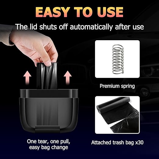 Car Trash Can with Lid, Built-in Storage Garbage Bag, Vehicle Trash Accessories for Interior, Mini Garbage Bin for Automotive, Home, Office, Kitchen, with 30pcs Trash Bags…