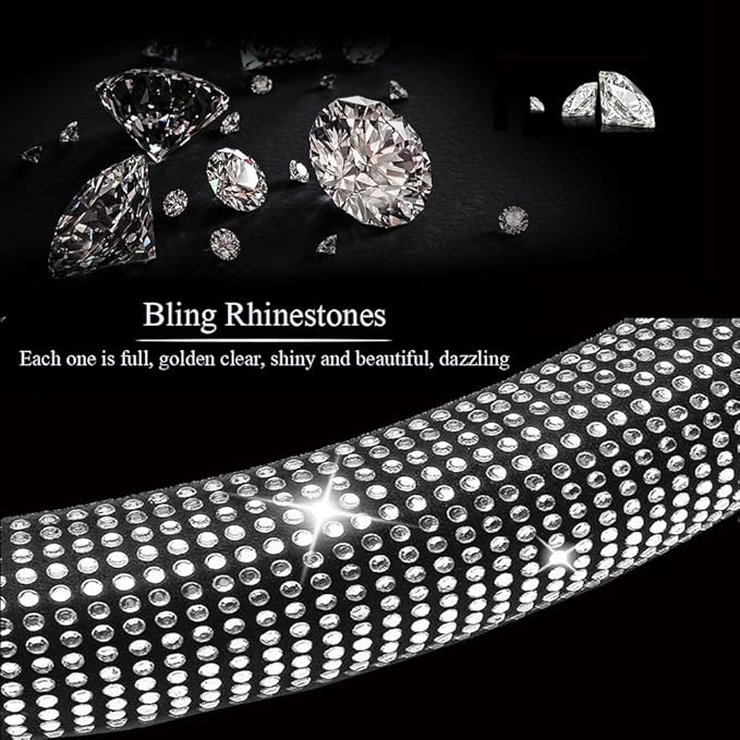 Diamond Car Steering Wheel Cover, Crystal Rhinestone Steering Cover, 15 inch Anti-Slip Steering Wheel Protector for Women & Girls, Easy Installation & Cleaning (Bling Crystal)