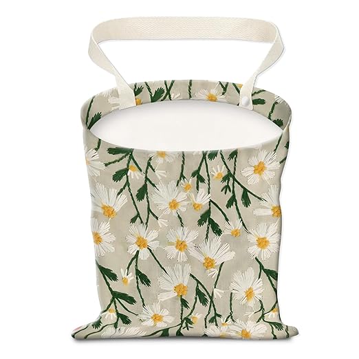 AUEKLLW Car Trash Can, Hanging Garbage Bin for Men and Women, Cute Car Organizer and Storage Bag, Canvas Vehicle Trash Can Bag Easy-to-Install Cute White Floral