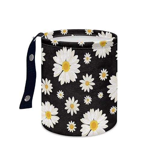 Brosoneto Cute Daisy Print Portable Car Garbage Bin Reusable Collapsible Hanging Portable Dustbin Bin Waste Basket Car Accessories Interior for Car SUV Trucks Universal