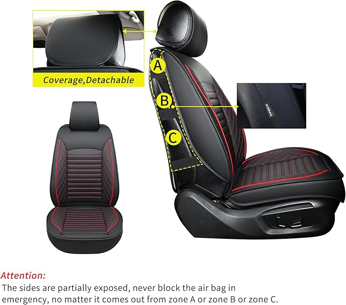 Vankerful Leather Seat Covers for Cars,Car Seat Covers Front Seats Only,Automotive Seat Covers for Trucks,SUV,Leatherette,Universal Fit,Vehicles Seats Cushions(Front Pair,Black-Red)