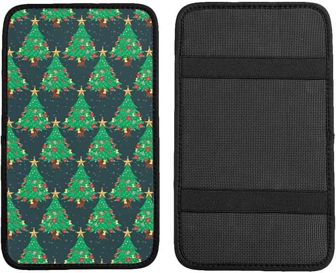 DORKEIXIA Christmas Tree Snow Auto Center Console Armrest Pad Universal Car Center Console Cover Seat Box Cover for Sedan, Van, SUV, Truck Car Accessorie