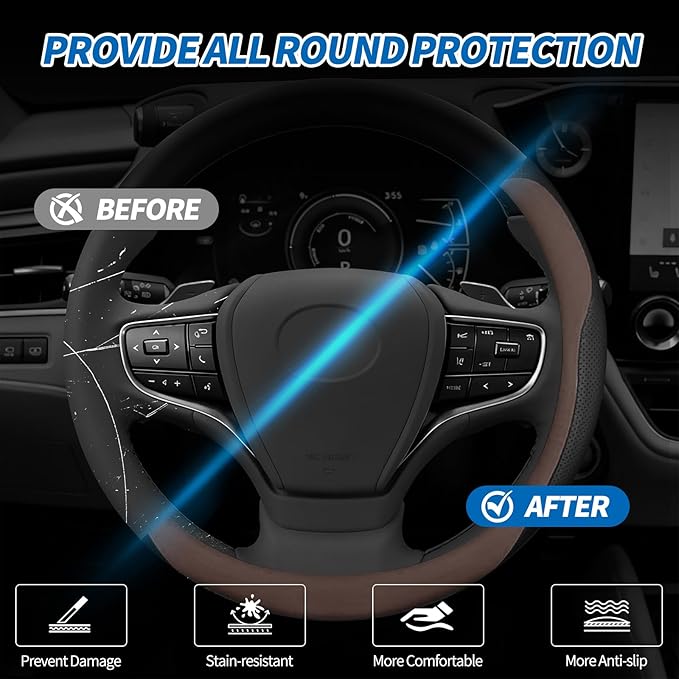 Steering Wheel Cover for Lexus RX 350 NX 300 350 250 TX 350 500h ES 350 300 GX 460 470 is 350 250 UX 200 250h 300h LX RZ Interior Accessories (Amber Brown)