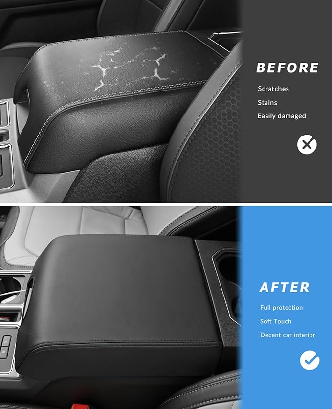 INTGET Center Console Cover for Ford F150 Accessories 2015-2020 2016 2017 2018 2019 Car Middle Lid Seat Armrest Cover Protector Elbow Cushion Pad (Black Stitches, 2015-2020)