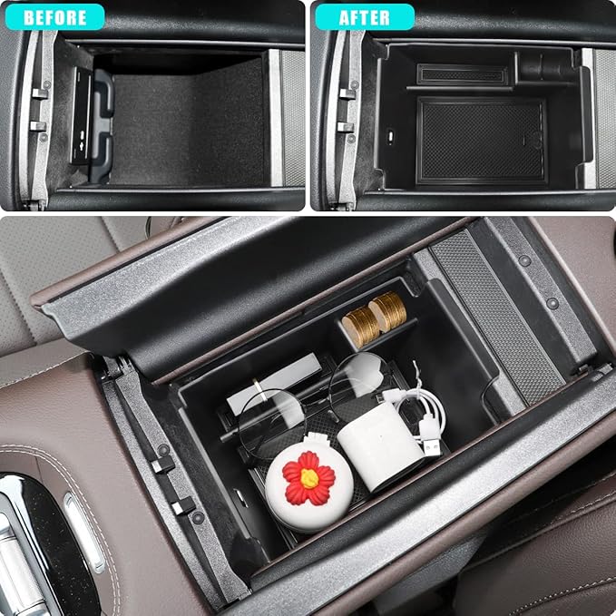 MARCHFA Center Console Organizer Compatible for 2020-2023 2024 2025 2026 Benz GLE 350 450 W167 53 AMG Accessories Armrest Tray Organizer Insert Storage Box for GLS 450 2020 2021 2022 (Black)