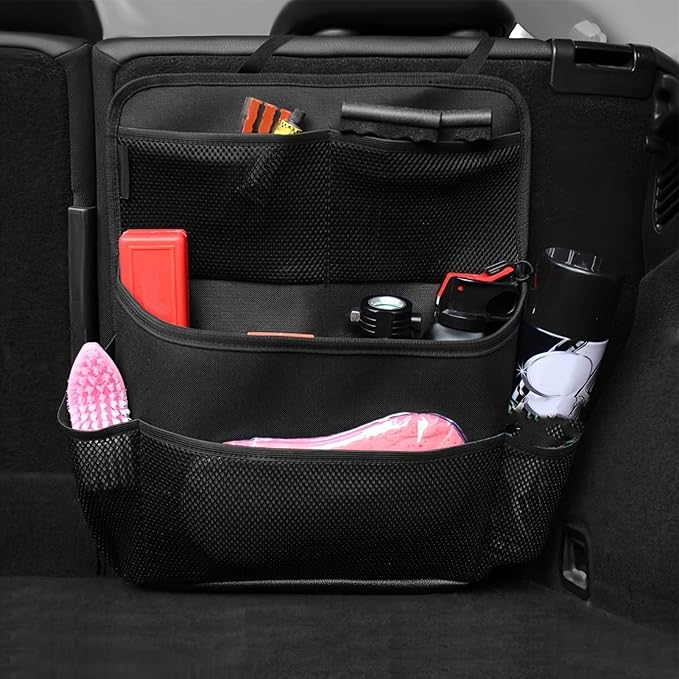 Car Back Seat Storage Bag, Car Back Seat Storage Bag with Strap Oxford Cloth PU Leather Muti Pocket Auto Backseat Holder, Back Seat Storage Pocket for Car Accessories Interior & Travel
