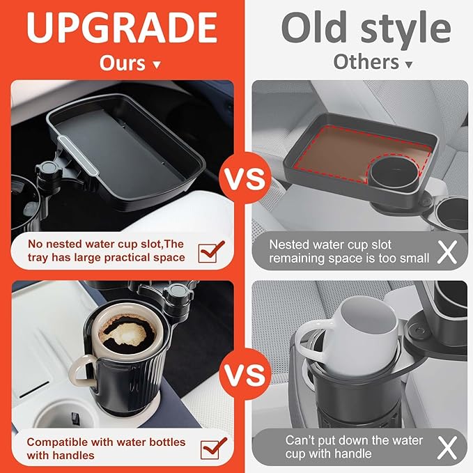 Car Large Cup Holder Expander, 3-in-1 Cupholder Extender with Swivel and Detachable Snack Food Tray Table for Eating, Travel Essentials for Road Trips for Driver. Model B