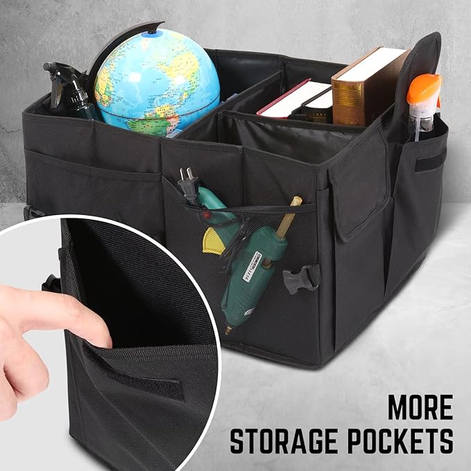 DNA Motoring Trunk Organizer for Car, 60L Large Capacity Foldable Trunk Organizer, Multi Compartment Car Trunk Organizer for Women Men, Black, TOOLS-00419